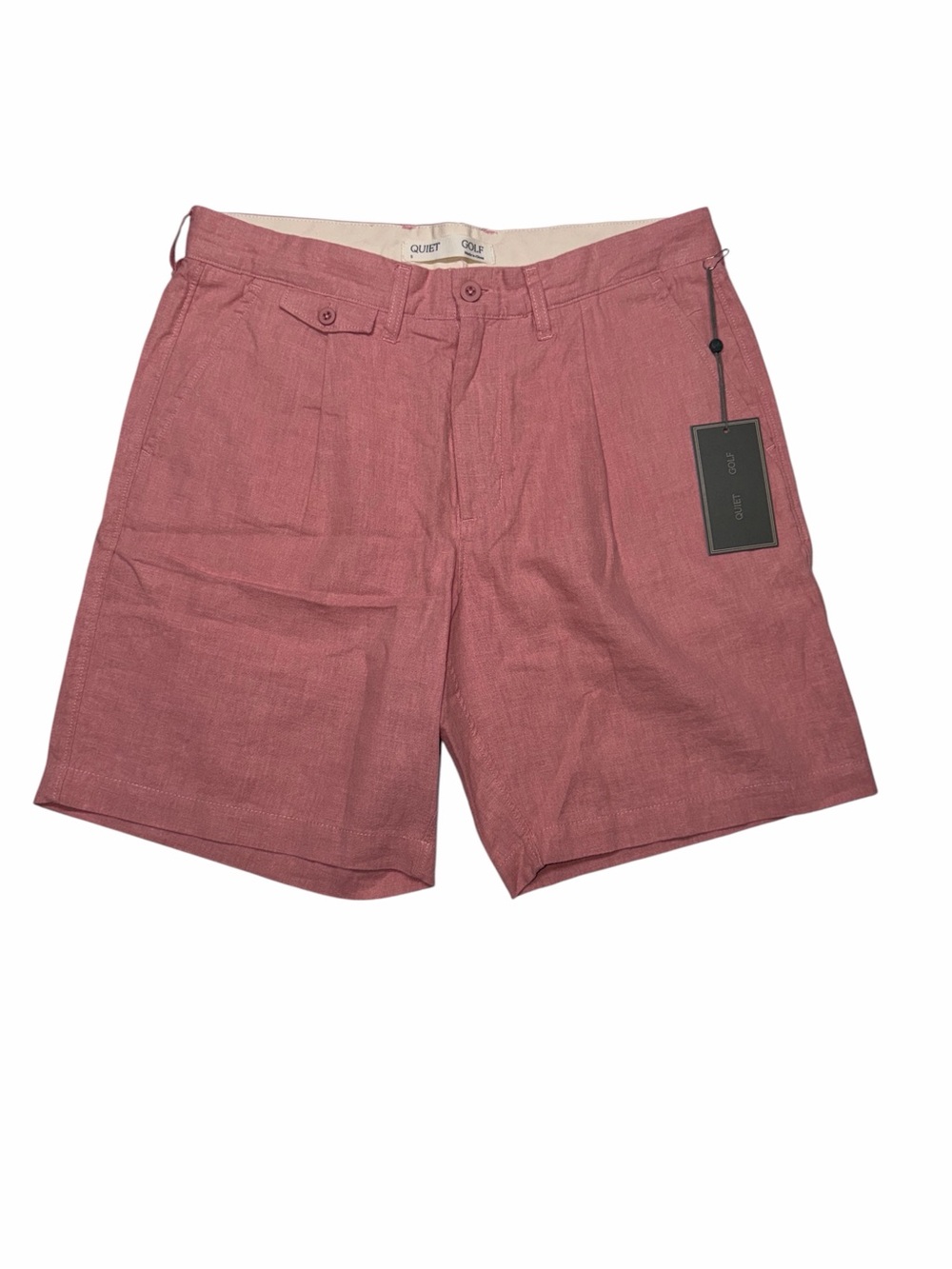 Quiet Golf Monogram Player Twill Linen Blend 7" Shorts Mens Small Pink NEW